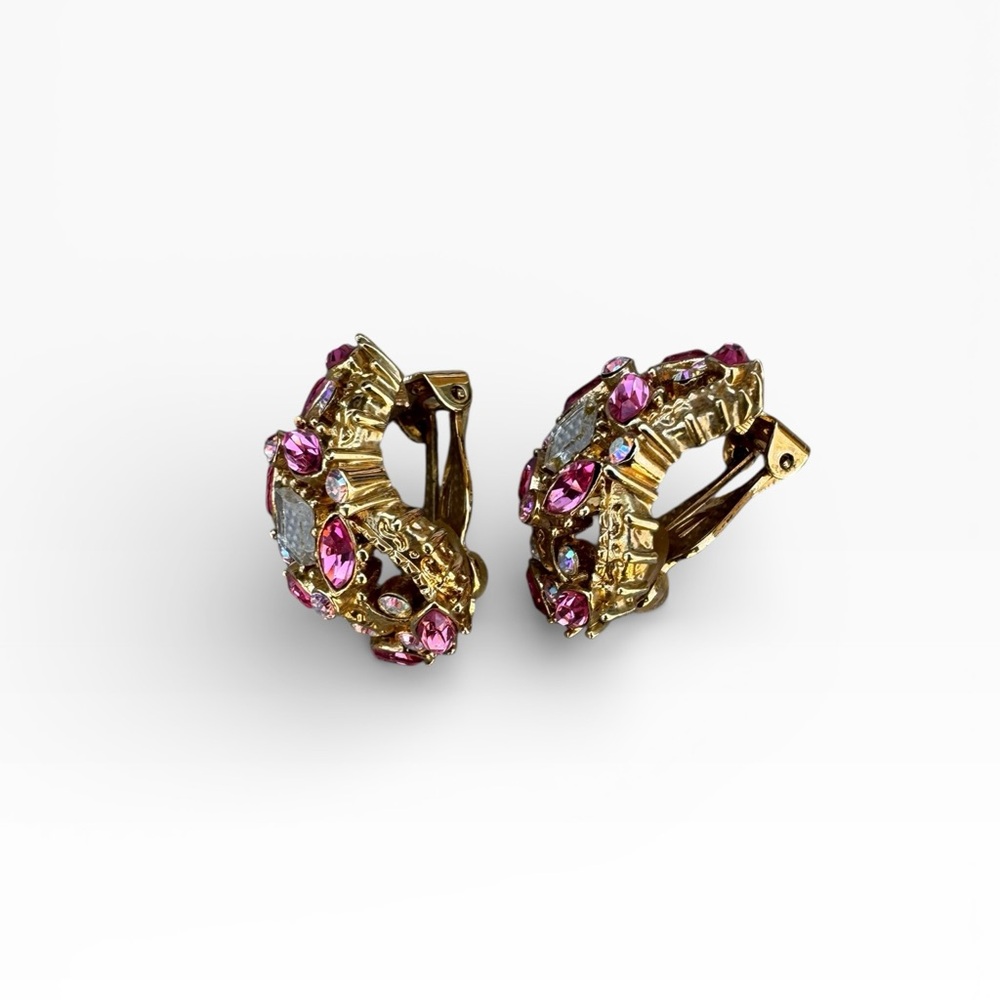 ST JOHN Vintage Gold and Pink Crystal Clip-on Earrings - Picture 7 of 10